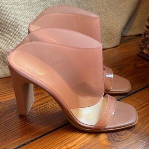 42 Gold Elegant transparent Blush Heeled Sandals Size 8